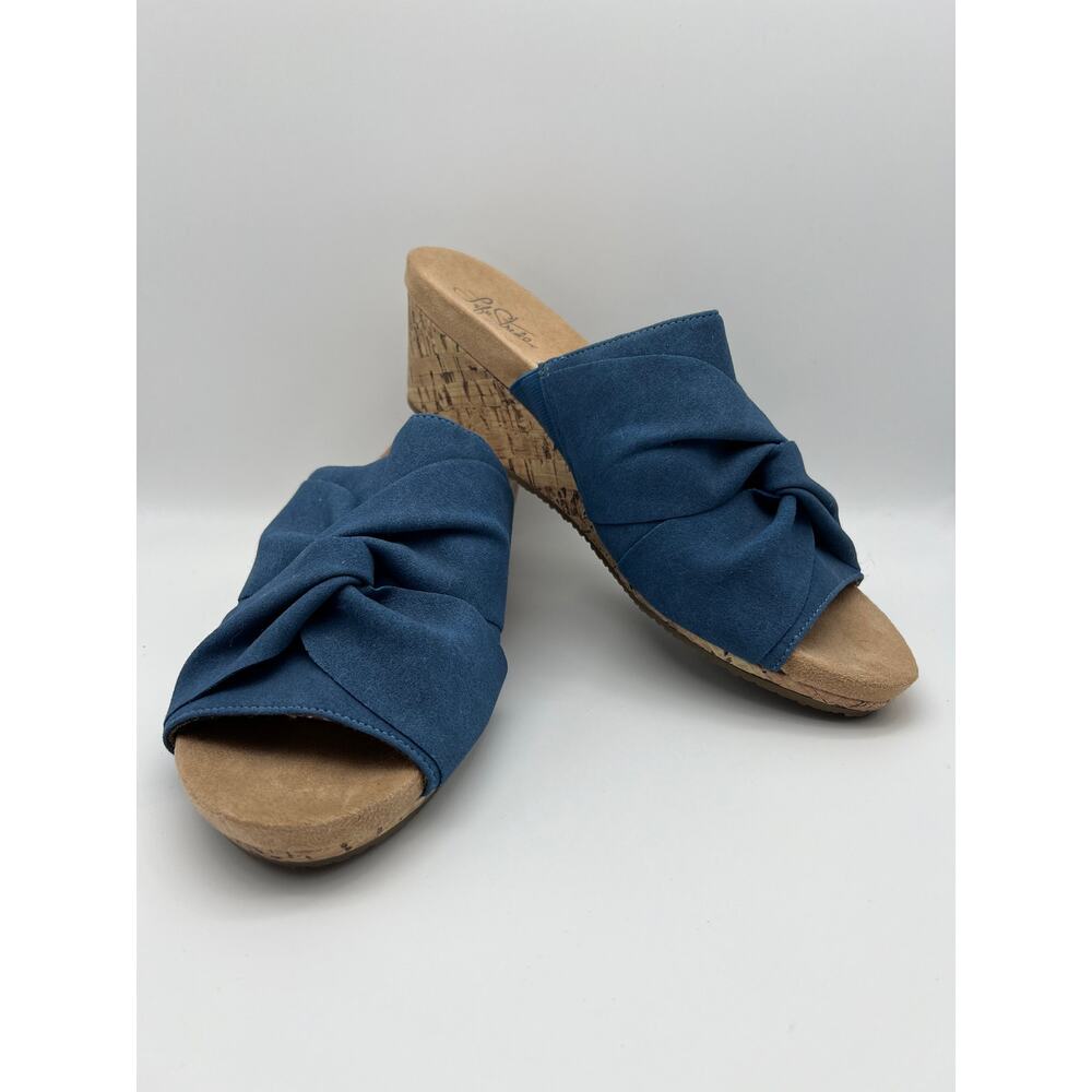 Life Stride Soft System Mallory Blue Suede Cork Wedge Slip on Sandal Size 10W